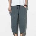 thumbnail image 2 of Jinhomg Men's Summer Capri Pants Lightweight Casual Solid 3/4 Baggy Pants Breathable Comfy Elastic Drawstring Waist Lounge Pants with Pockets Holiday Saving XL, 2 of 6