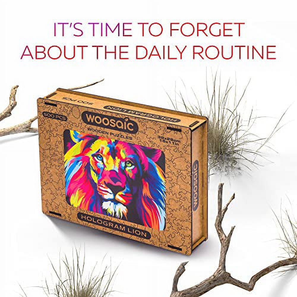 WOOSAIC Wooden Jigsaw Puzzle Hologram Lion 500 Pieces