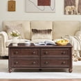 thumbnail image 5 of Leyaoyao Farmhouse Coffee Table with Drawers, Rectangular Rustic Center Table with Hidden Storage for Living Room, Office, Walnut, 5 of 10