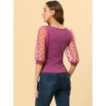 thumbnail image 4 of INSPIRE CHIC Hauts Décontractés Vintage à Col Carré Manches 3/4 en Mesh pour Femmes, 4 of 5
