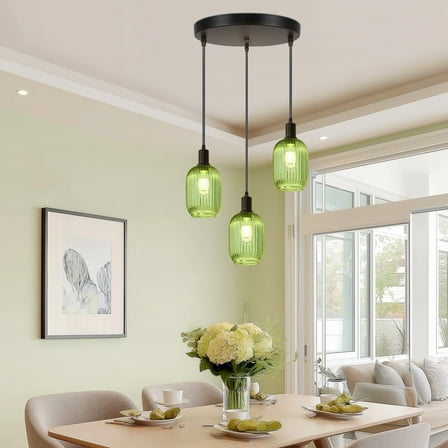 SparkGlowy 59in Glass Chandelier Pendant Lights for Kitchen Island Dining Room Modern Light Fixture Chandeliers Green