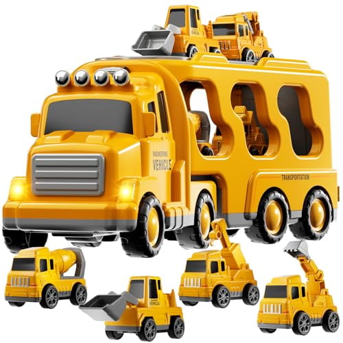 Construction Truck Boy Toys for 3-5 Year Old Toddlers - Toys for 3 4 5 6 7 Years Old Engineering Transport Vehicle Carrier Truck,Kids Excavator Crane Gifts Toys for Boys and Girls Aged 4-6