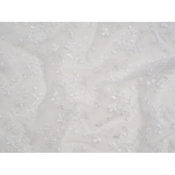 Minerva Beaded Embroidered Tulle Lace Fabric White - per yard