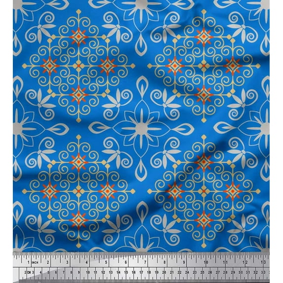Soimoi Cotton Poplin Fabric Filigree Damask Print Fabric by the Yard 42 Inch Wide