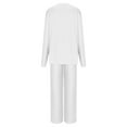thumbnail image 4 of ibuvkizy Two Piece Sets for Women,Summer Women's Casual Shoulder Sleeved Long Sleeved Round Neck Top/Loose Straight Tube with Pocket Long Pants Set White,XXXXXL, 4 of 6