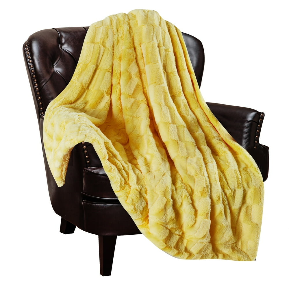 Chanasya Super Soft Fuzzy Faux Fur Elegant Rectangular Embossed Throw