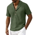 thumbnail image 6 of Vhkiploz Linen Shirt for Men Button Down Solid Color Short Sleeve V-Neck Summer Tops Casual Business Work Vacation Blouse, 6 of 6