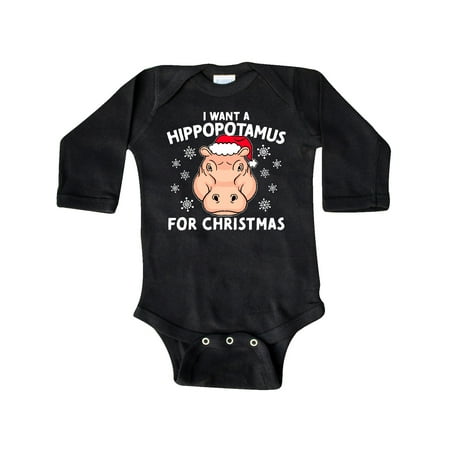 

Inktastic I Want a Hippopotamus for Christmas in Santa Hat Gift Baby Boy or Baby Girl Long Sleeve Bodysuit