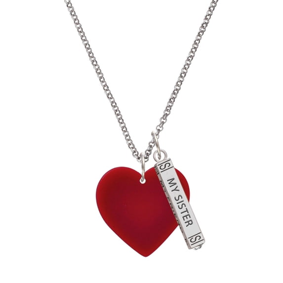 Delight Jewelry Acrylic 1" Maroon Heart Silvertone Always My Sister Bar Charm Necklace, 23"