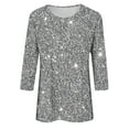 thumbnail image 3 of Long Sleeve Shirts Women's Elegant Tops New Year's Aesthetic Blouse Long Sleeve Shirts Modern Glitter Shirt Festive Top Grey, 3 of 4