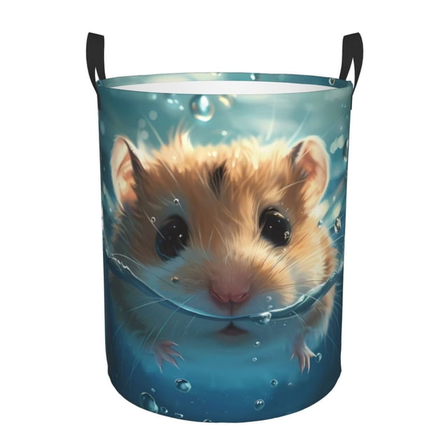 Fotbe Cute Swimming Guinea Pig Cesto de Ropa con Asas, Cesto Impermeable de Gran Capacidad, Bolsa de Lavado para Dormitorio, Cesto de Ropa con Ruedas y Asas-Medium