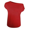 thumbnail image 5 of RMGVDSD Women's Summer Off The Shoulder Knit Tops 2025 Casual Short Sleeve Oversized Tunic T Shirt Solid Color Soft Pullover Sweater Top /Red, 5 of 5