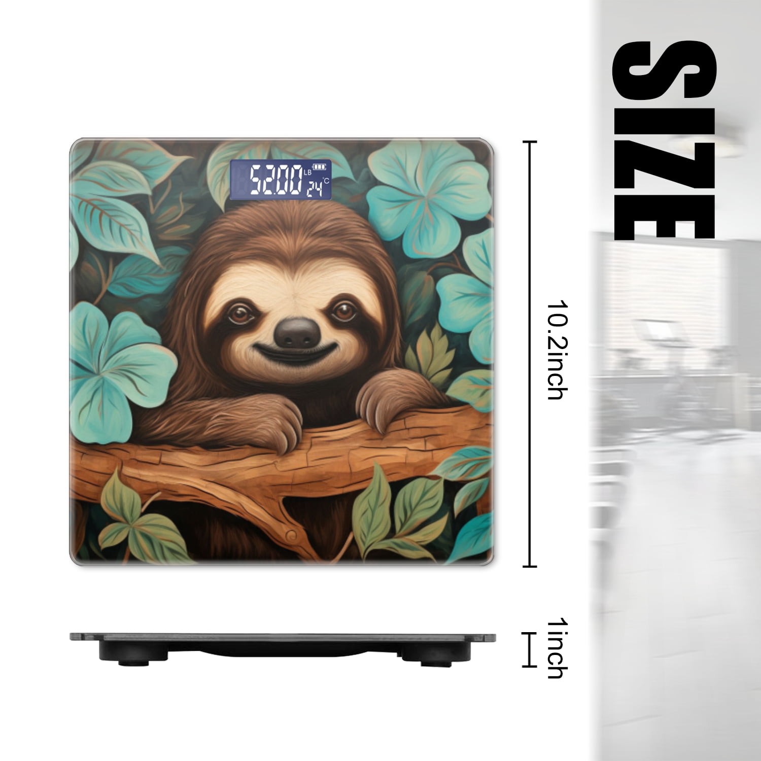 Bathroom Scale, Highly Accurate Digital Body Scale,Precisely Measures Weight up to 400 lbs-Cute Sloth Smiling In The Jungle Surrounded By Blue Flowers