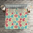 thumbnail image 2 of Ambesonne Paisley Quilted Coverlet 3 Pcs, Traditional Leafy Motifs, King Size, Turquoise Pink Cream, 2 of 2