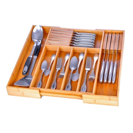 Knife Drawer Bambusi Kitchen Storage Organizer 13 - 21 Inches Wide, 2 Inches Deep, 7 Compartments for Flatware, Knife Sets, Utensils Cutlery Cabinet Storage Organizer By: Bambüsi ()