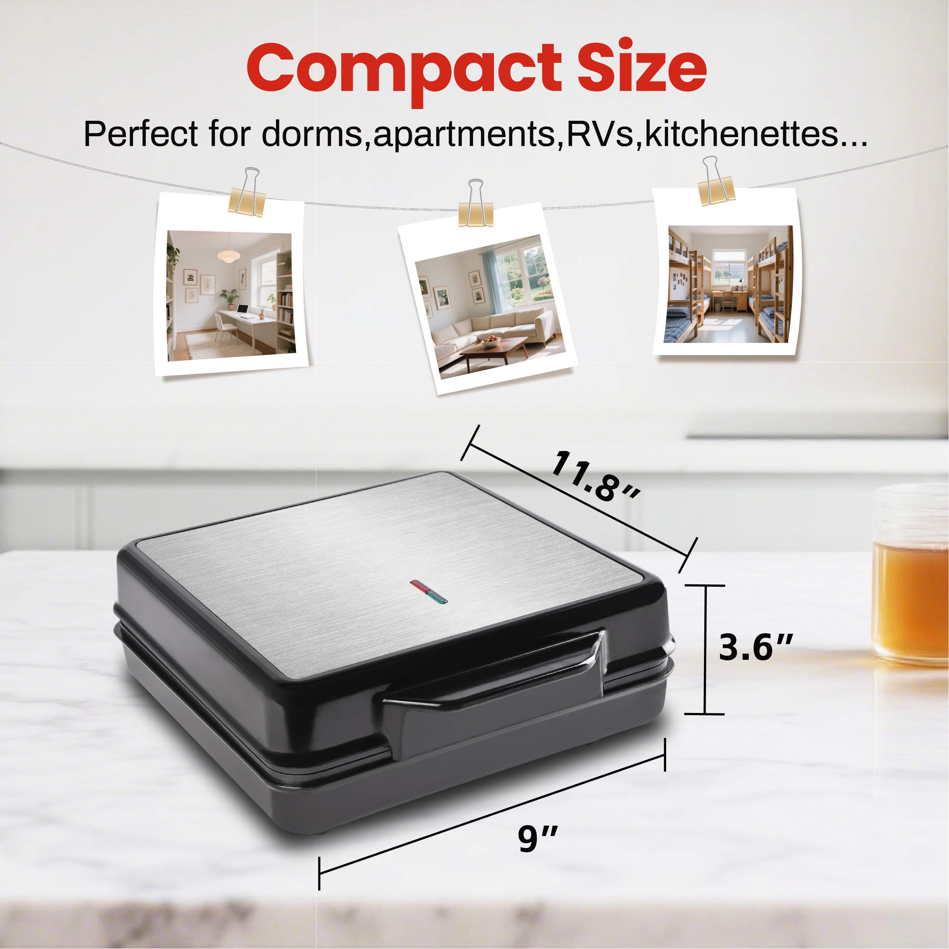 4 Slice Waffle Maker with Easy to Clean, Stainless Steel, Black & Silver, 1200W