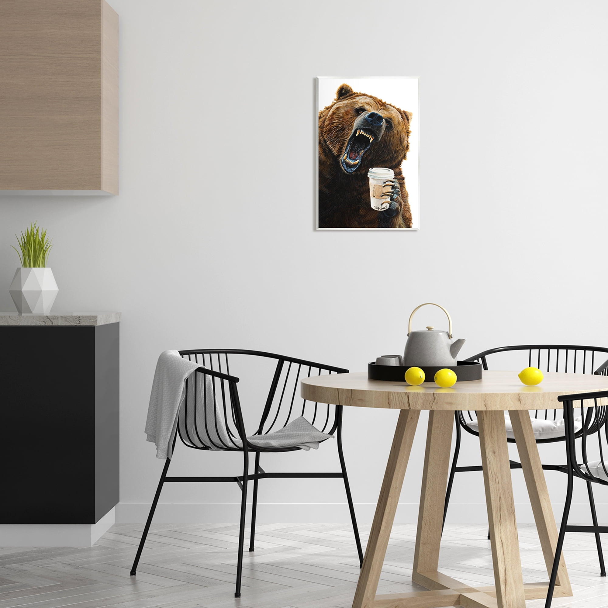 Stupell Industries Roaring Bear with Coffee Animals & Insects Painting Unframed Art Print Wall Art, 13 x 19