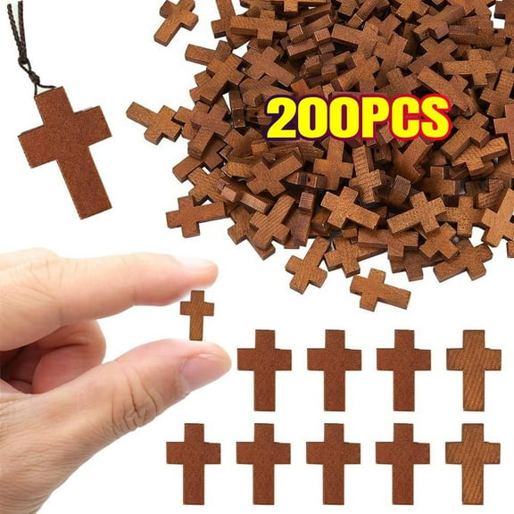200 Pieces Bulk Wooden Cross Charms for Crafts, Mini Natural Small Cross Pendant, Party Favor Easter Necklace Craft Jewelry Making Accessory