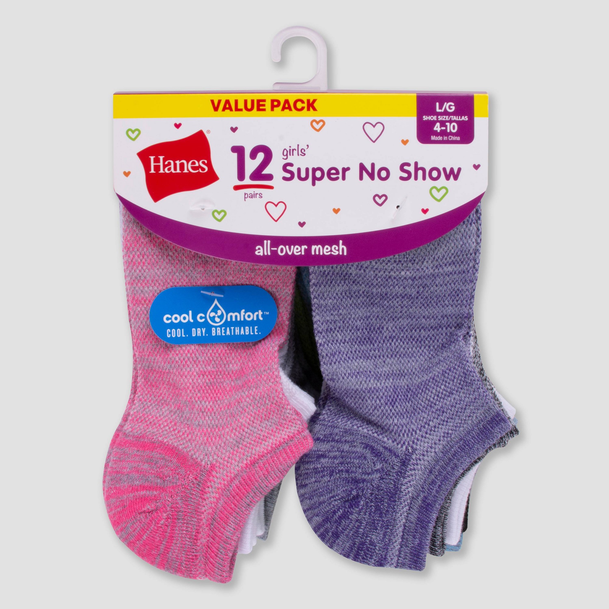 Hanes® Ultimate Girls 12Pack Cool Comfort All Over Mesh NoShow Socks