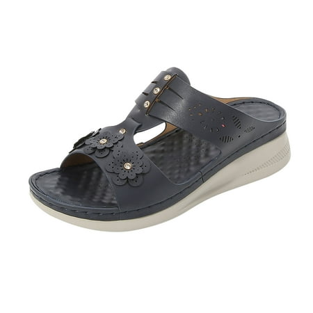 

Classic Women s Leather Sandals Soft Platform Wedge Sandals Casual Sandals with Arch Support Slip-On Shoes With +Memory Foam Open Toe Sandals Comfy Walking Shoes Outdoor