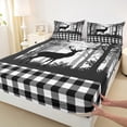 thumbnail image 3 of Manfei Wild Deer Moose Twin Sheet Sets, Jungle Animal Wildlife Twin Fitted Sheet, Black White Grid Check Flat Sheet, Microfiber Bedroom Decor3 Pieces, 3 of 7