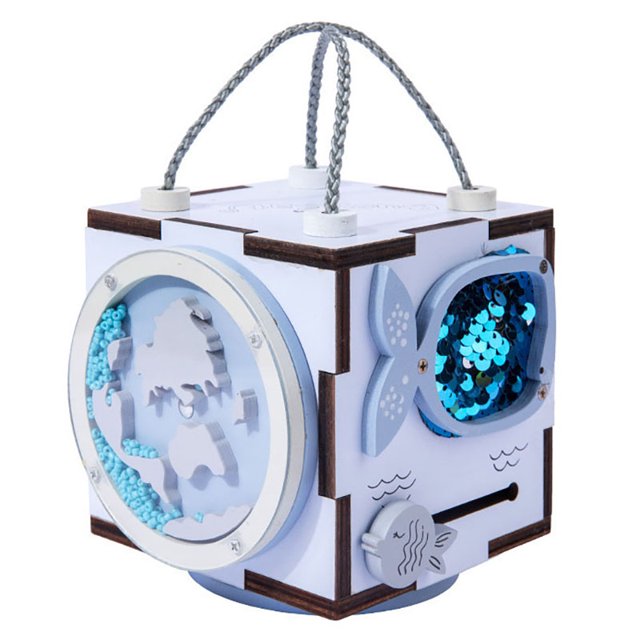 Busy Activity Cube Wooden Hand-held Learning Cube Toy Sensory Busy Box for Kids