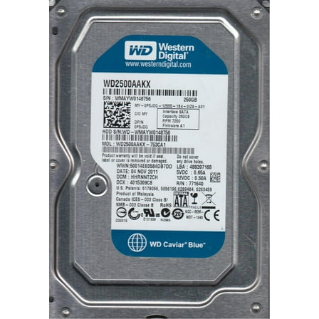 WD2500AAKX-753CA1, DCM HHRNNT2CH, Western Digital 250GB SATA 3.5 Hard Drive