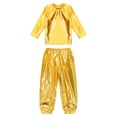 thumbnail image 3 of Hansber Kids Boys Girls Jazz Hip Hop Dance Outfit Shiny Metallic Long Sleeve Performance T-Shirt and Pants Set Gold 150, 3 of 7