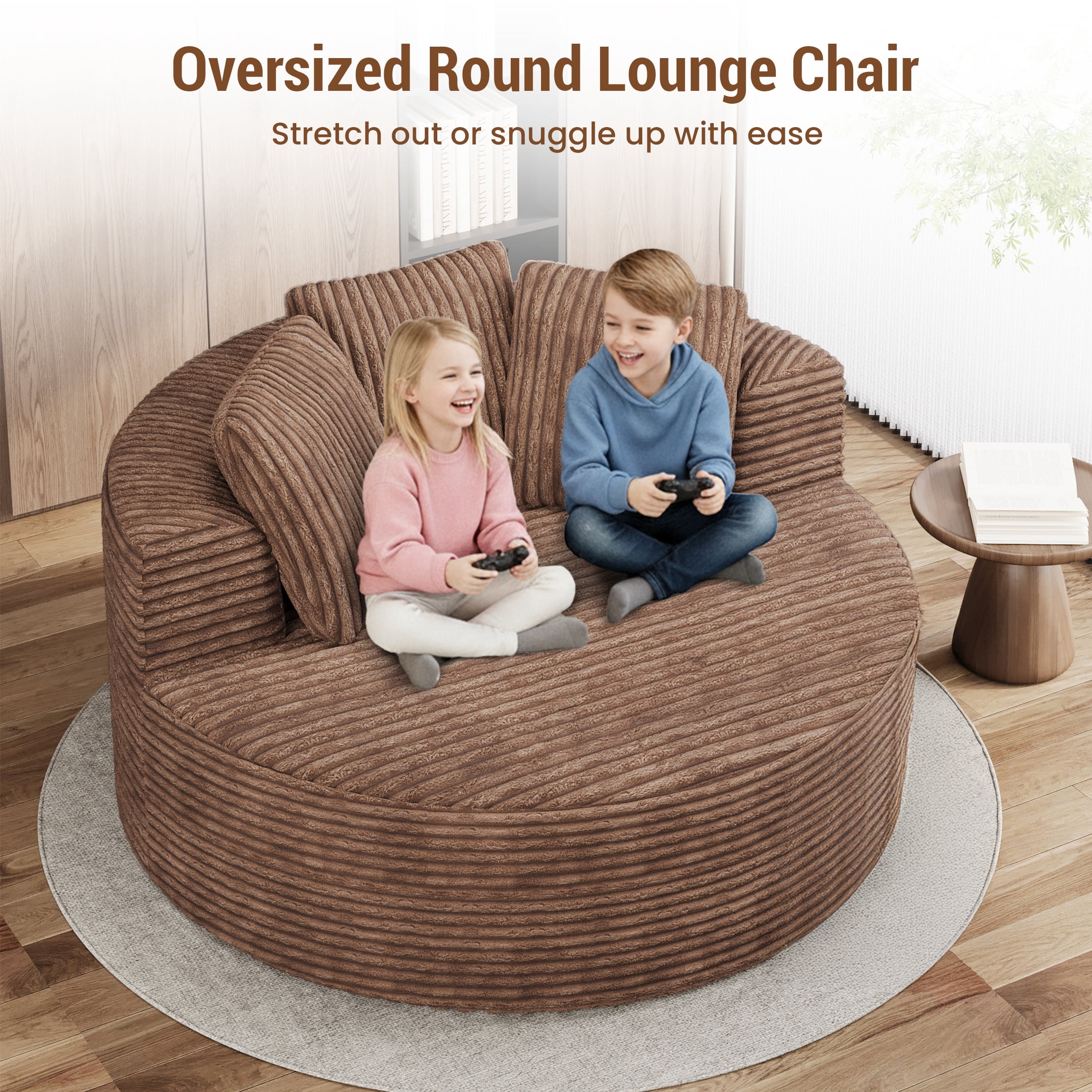 Magic Home Modern Lazy Sofa Foam Couch Sectional Sofa Togo Sofa Floor Sofa for Bedroom,Living Room,Apartment and Small Space,Single Seat Sofa,Brown