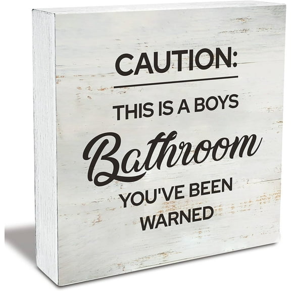 Cskhip Caution This is a Boys Bathroom You've Been Warned Bathroom Wood Box Sign Rusitc Farmhouse Boy Bathroom Restroom Toilet Desk Shelf Decor 5"x 5"