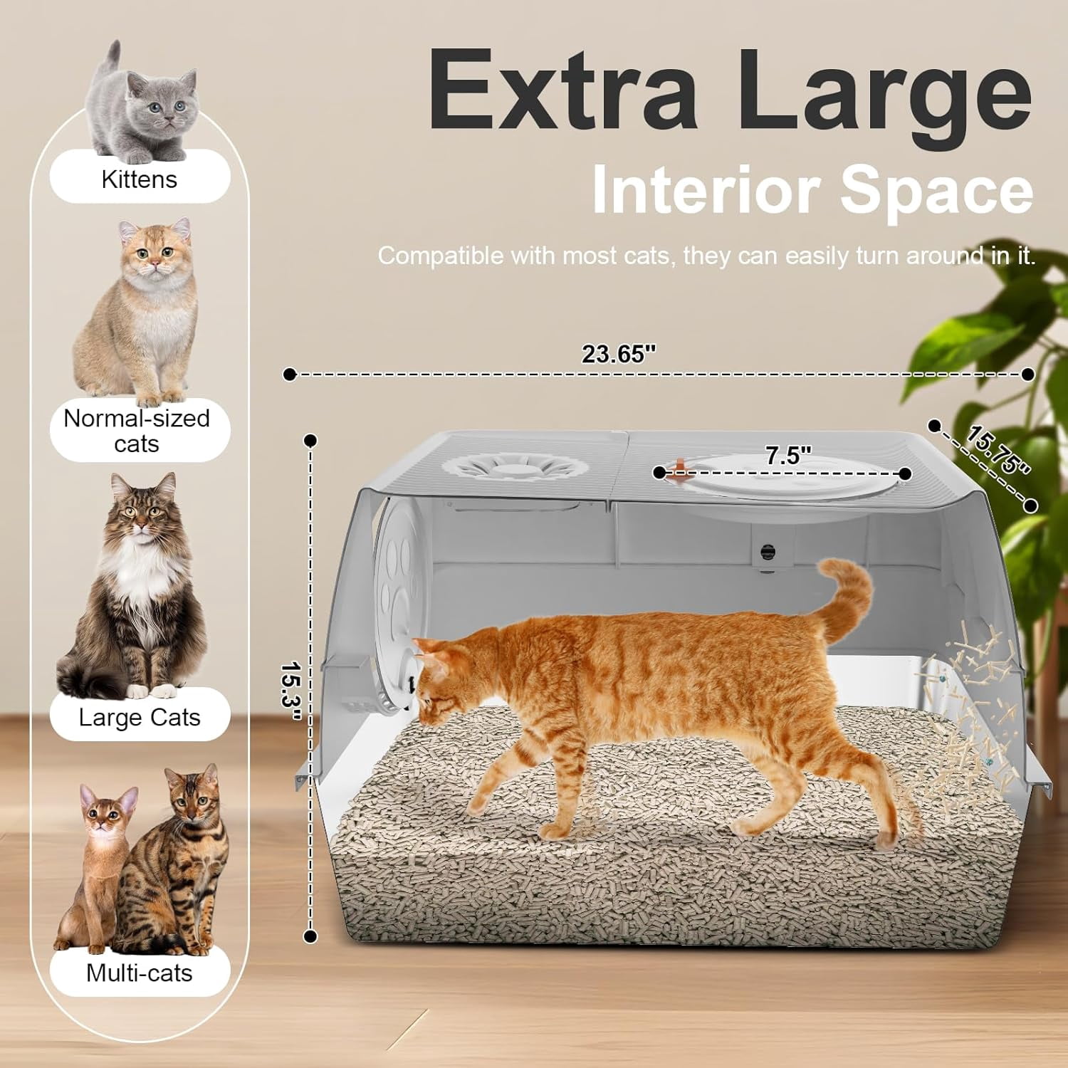tainless Steel Litter Box with Lid, XL Extra Large Enclosed Cat Litter Box Fits All Cats Modular Design with Flip Cover, Top Entry Metal High Sided Cat Box & Pedal & Scoop