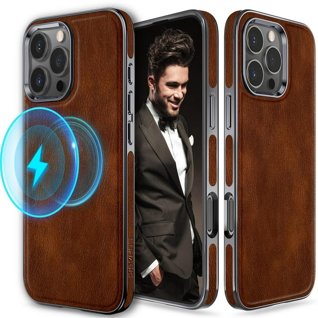 Funda de piel LOHASIC diseñada para iPhone 16 Pro, color marrón oscuro