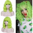 thumbnail image 1 of wonima44 14" Short Fluorescent Green Curly Wig For Women Girls Heat Resistant Fiber Wigs Halloween Cosplay Daily Party+Cap (Fluorescent Green), 1 of 1