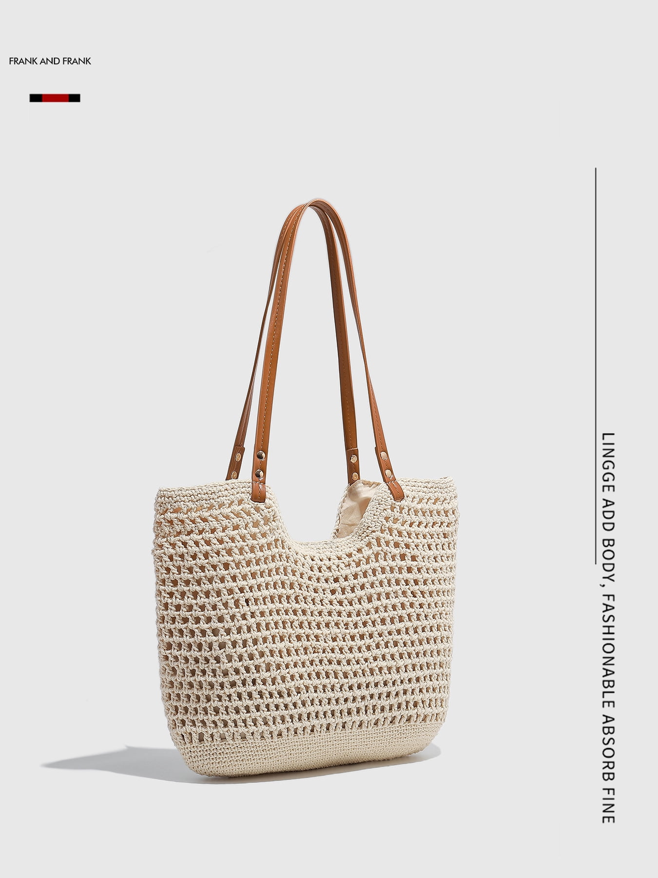 PRIYAL Crochet Beach Bag Purse, Boho Woven Tote with Leak-Proof Lining For Summer Vacation Travel Casual Shoulder Bag Soft