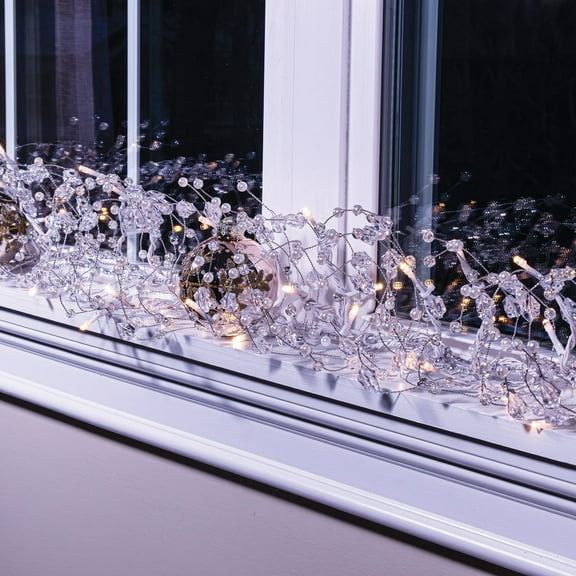 GE StayBright 100LED Glitter Gem Garland 9FT Warm White/White Wire