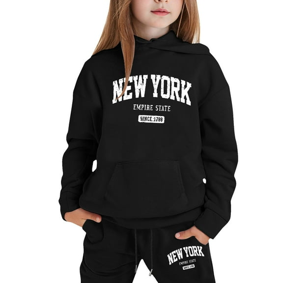 YuYuBao Toddler Girls Outfits Sets Trendy New York Print Hooded hoodies with sweatpants 2 Pieces Graphic Casual Kids Girls Tracksuits Suits, 2-3 Years