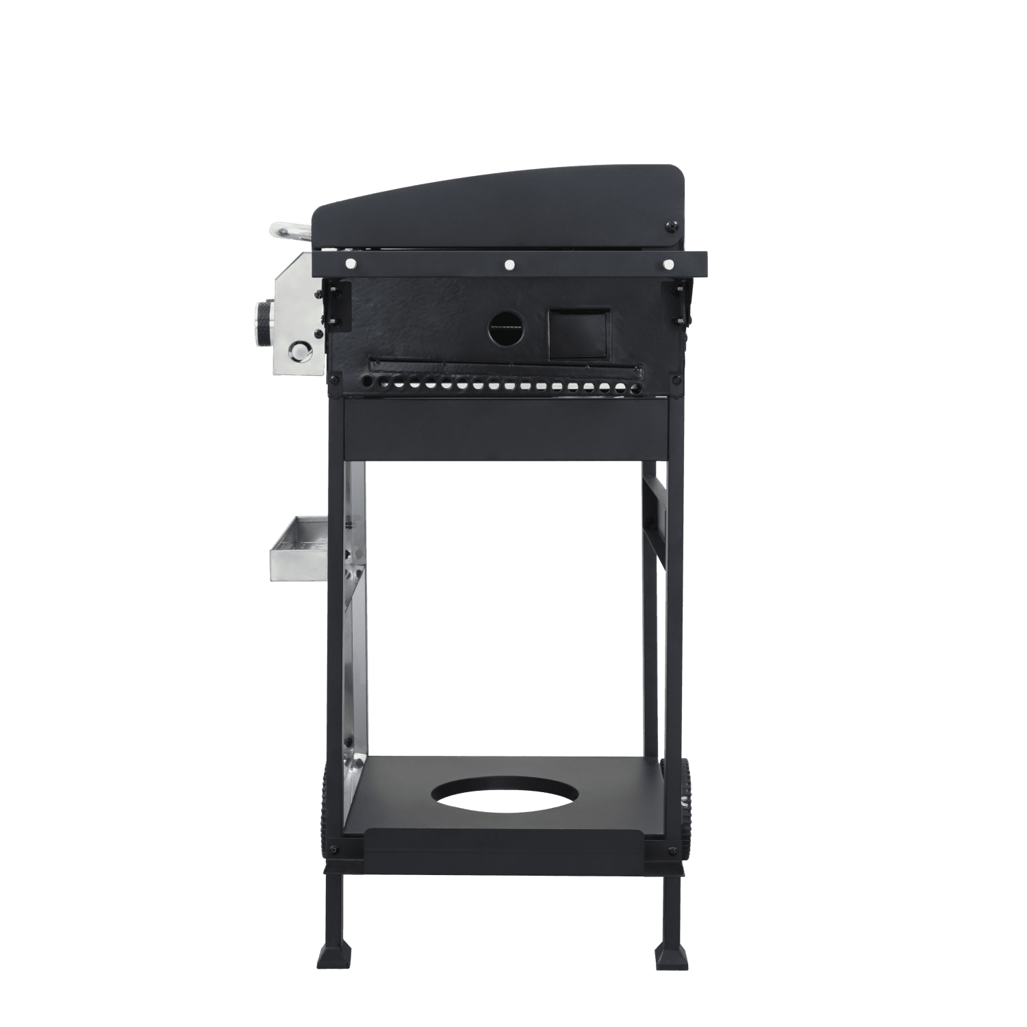 Hommoo 3-Burner Propane Gas BBQ Grill, BBQ Grill with SS Plancha and Foldable Side Table and Wire Enamel Cooking Grids, for Outdoor Barbecue