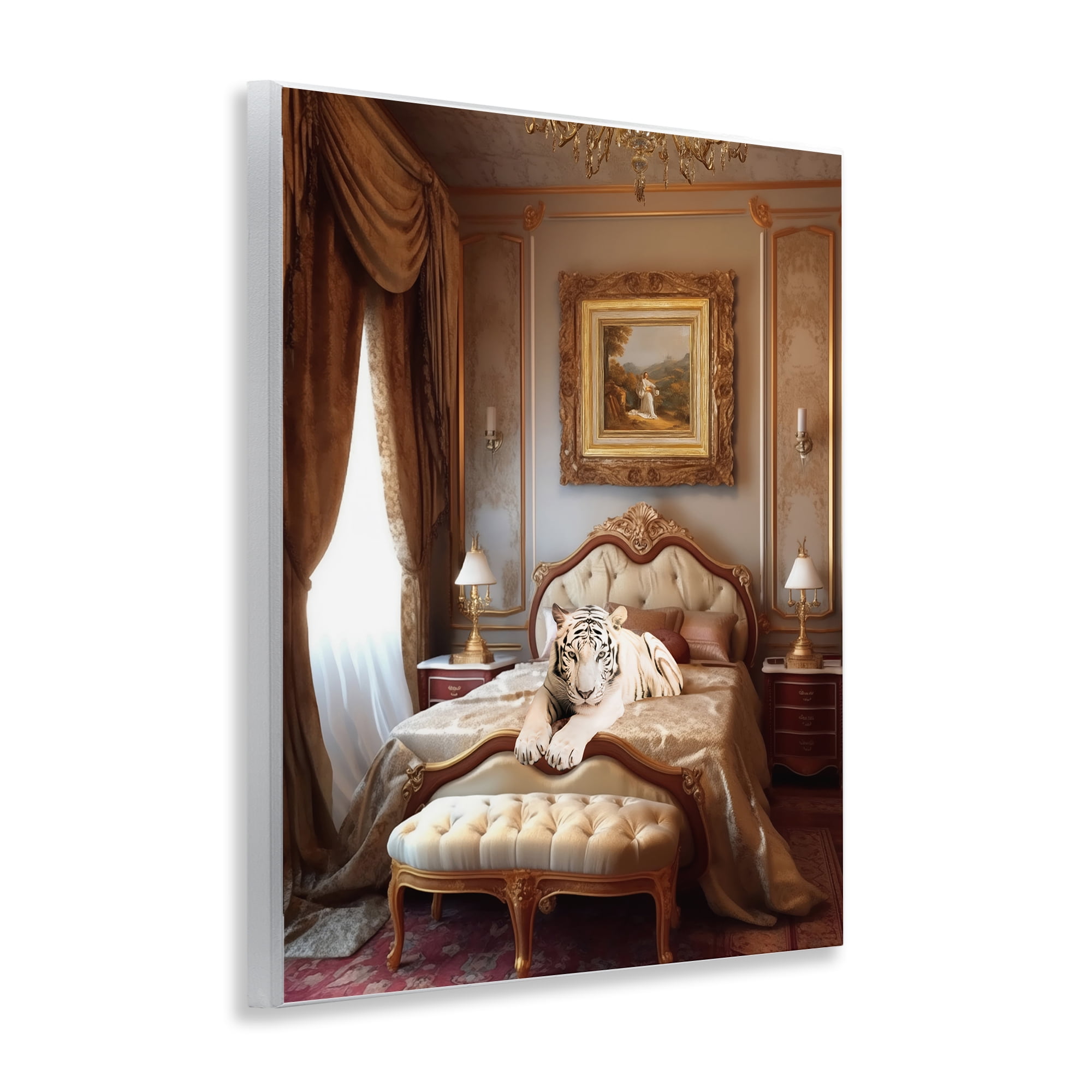 Stupell Industries Tiger in Regal Room Animals Painting Unframed Art Print Wall Art, 11 x 14