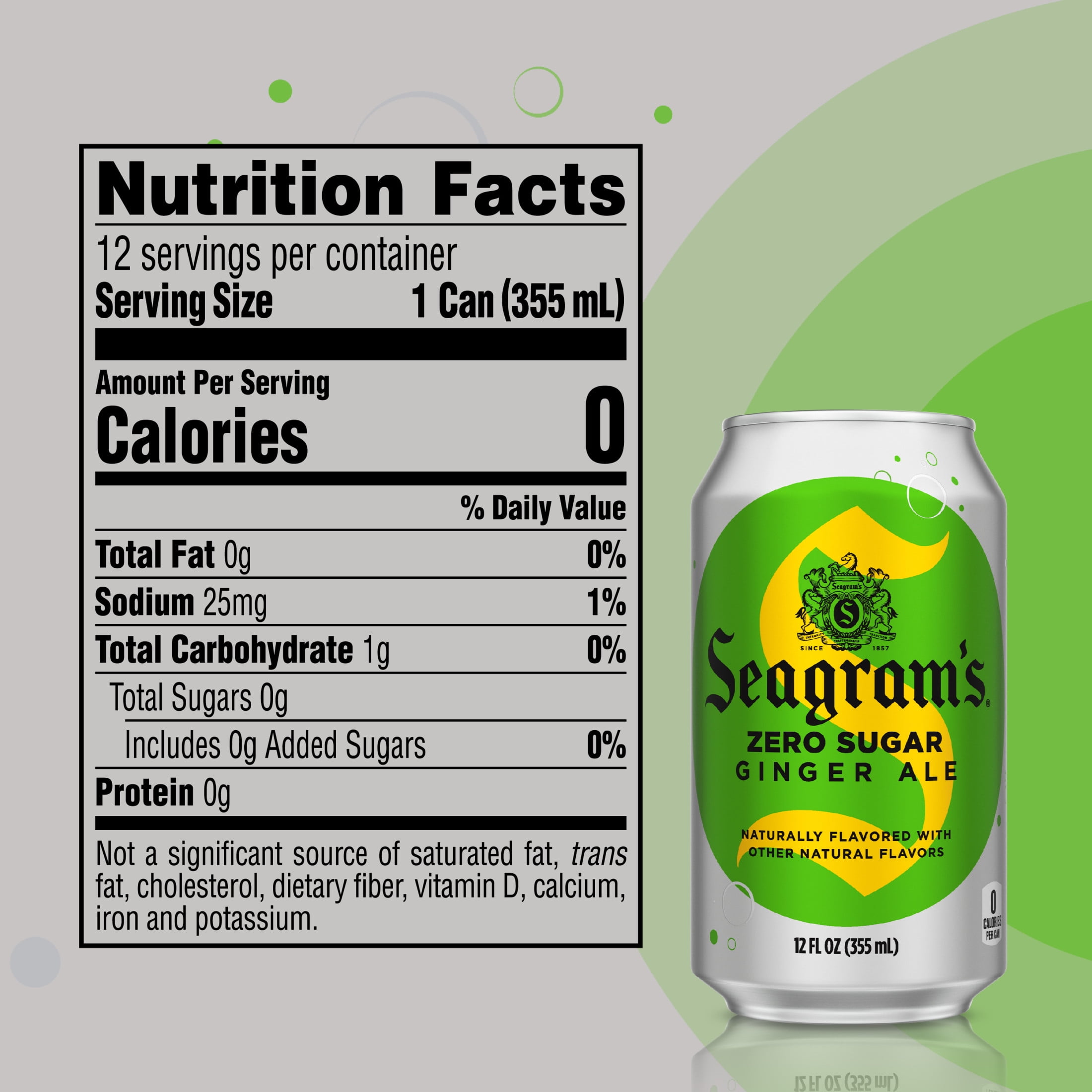 Seagrams Diet Zero Sugar Ginger Ale Soda Pop, 12 fl oz, 12 Pack Cans
