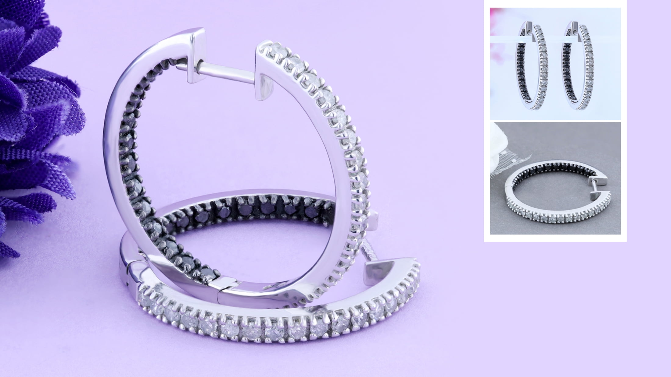Dazzlingrock Collection 1.00 Carat (ctw) Round Black & White Diamond Hoop Earrings for Women in 925 Sterling Silver