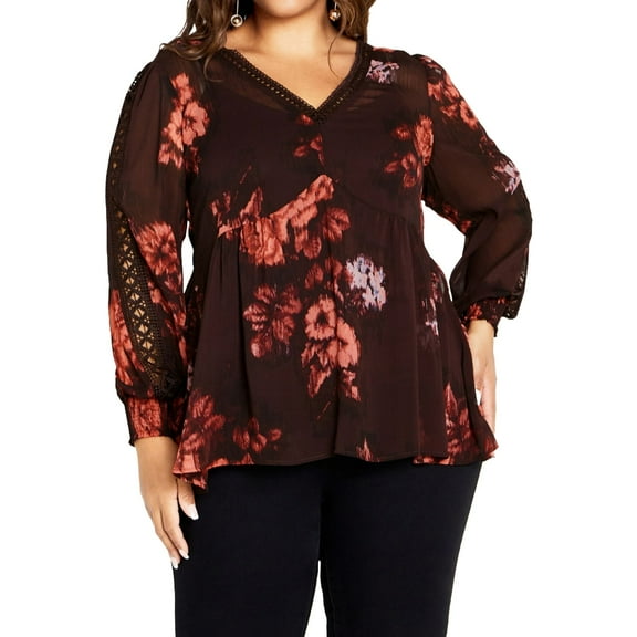avenue Womens Mesh Embordered Tunic Blouse, Multicoloured, Plus Size, 4X