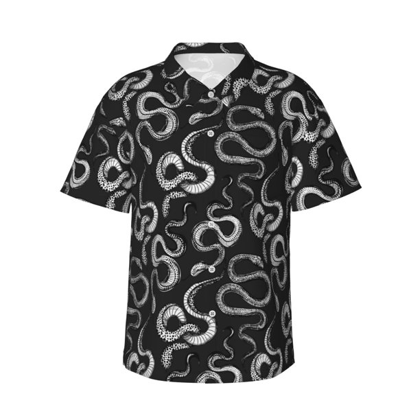 Fotbe Snake Camisa Hawaiana para Hombre Unisex – Camisa Casual de Verano con Botones de Manga Corta de Algodón y Lino,3X-Large
