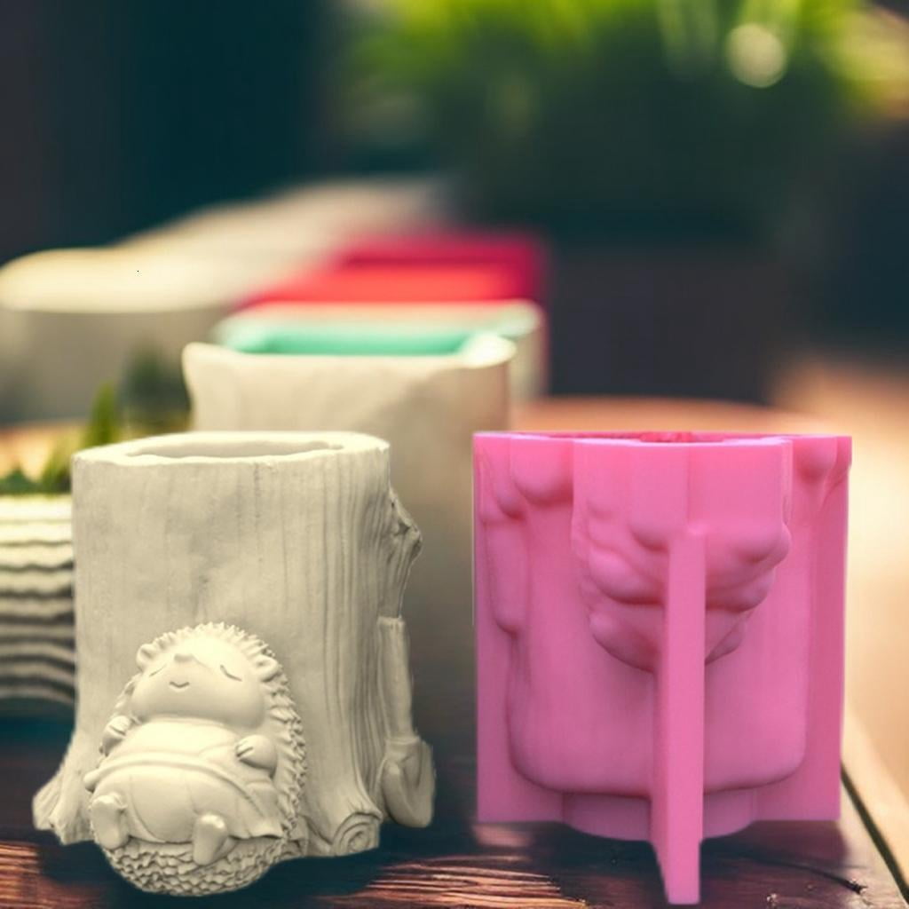 Osdhezcn Hedgehog Gypsum Flower Pot Silicone Resin Mold Epoxy Resin Casting Mold Succulent Vase Cement Mold Candle Holder Mold