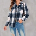 thumbnail image 2 of IROINNID Women's Short Shacket Jacket Turndown Lapel Plaid Long Sleeve Plaid Coat Shirt Hoodless Casual Outwear, Blue, 2 of 7