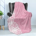 thumbnail image 4 of Pink and White Soft Flannel Fleece Throw Blanket, Vertical Floral Lacework Style Graphic Ornament Abstract Feminine Design, Cozy Plush for Indoor and Outdoor Use, 50" x 60", Pink White, by Ambesonne, 4 of 5