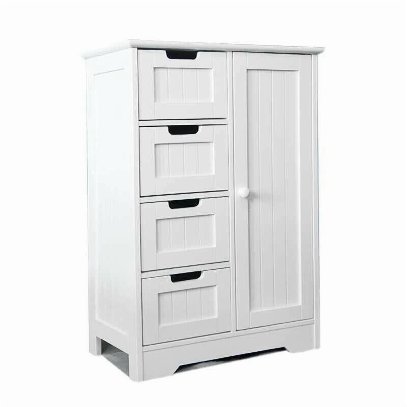 WRTHN Free-Standing Bathroom Storage Cabinet, 4 Drawers + 1 Cupboard, Waterproof P2 MDF, White, 22"L11.8"W32.3"H (3-Position Adjustable Cupboard Shelf)