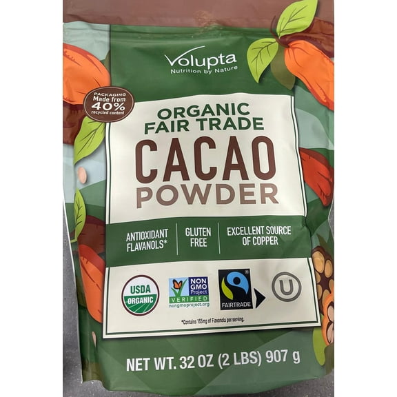 Organic & Fair Trade Cacao Powder, Gluten Free, Excellent Source of Copper, Net Wt 32oz (Pack of 1)