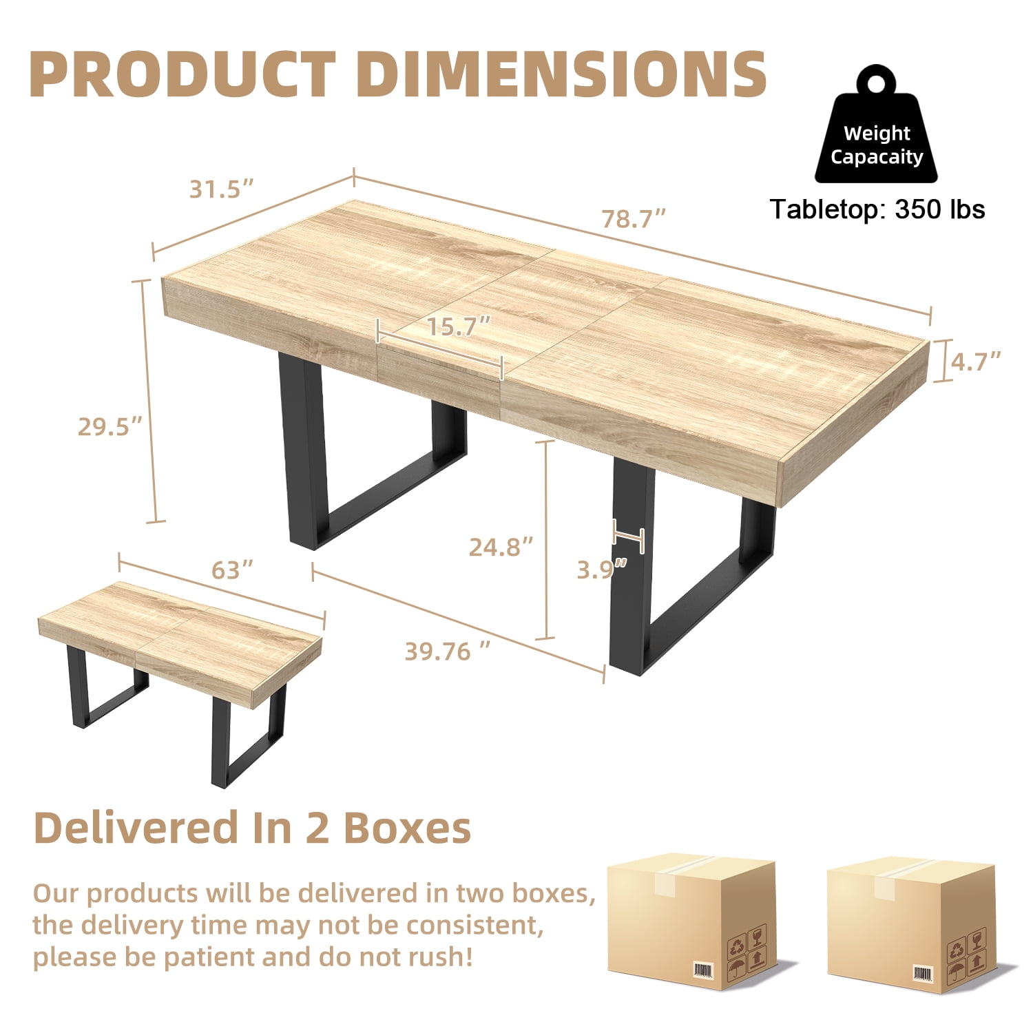 Coewske 63'' - 79'' Wooden Extendable Dining Table Modern Rustic Kitchen Expanding Table Natural Oak