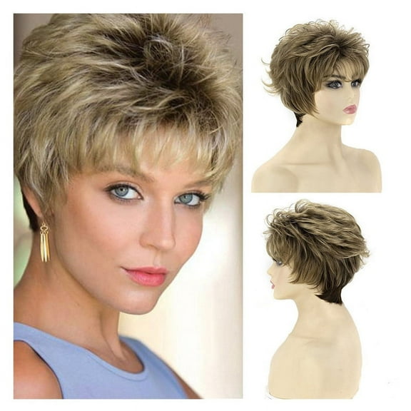 EKKIMIMI Short Wigs For Women Short Wavy Bob Wig With Bangs For Women Glueless Wigs Synthetic Fiber Wigs Blonde Bob Wig Hair