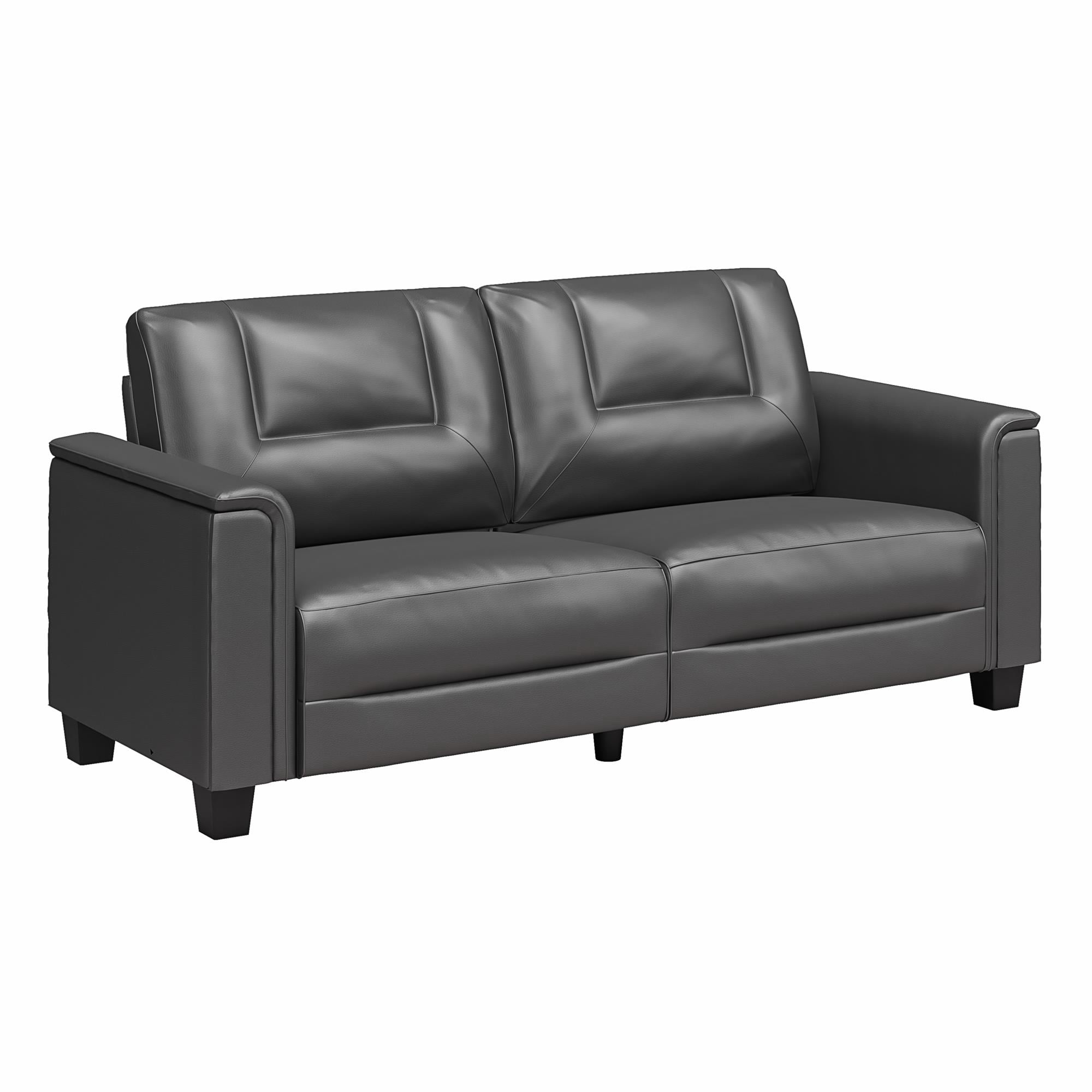 DHP Brodie 75.5" Upholstered Sofa with Pillow Arms, Charcoal Faux Leather